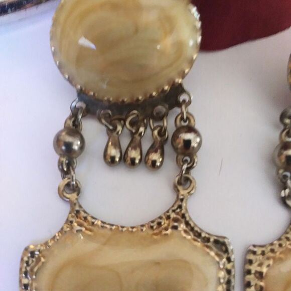 Earrings 1920s/Cloissonne look Vintage Chandelier/Pressed Metal Unique C… - Picture 4 of 13